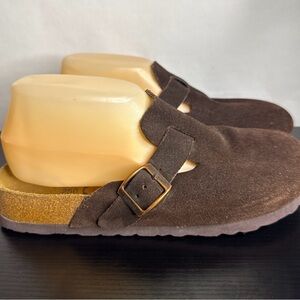 Brown Suede Mules with Buckle